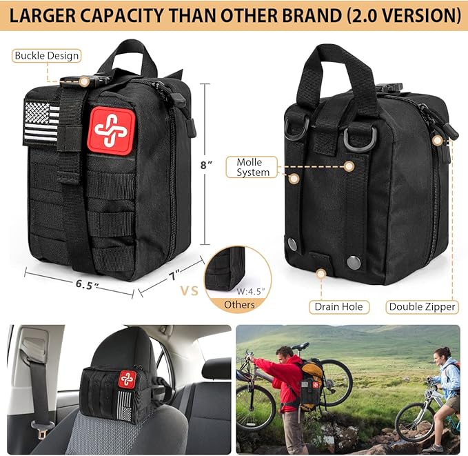 Survival Kit, 250Pcs Survival Gear First Aid Kit with Molle System Compatible Bag and Emergency Tent, Emergency Kit for Earthquake, Outdoor Adventure, Hiking, Hunting, Gifts for Men Women - Image 3